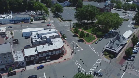 Intersection drone view of Piermont Rd, Suburb, Tenafly, NJ Stock Footage 200034609