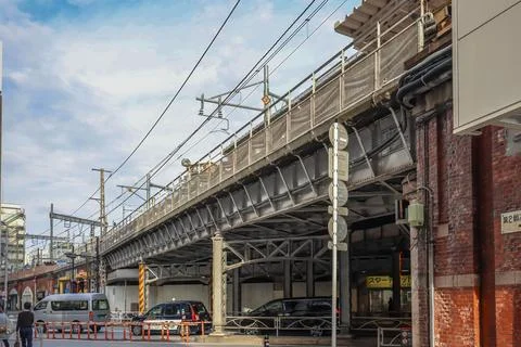 Intersection with Elevated Train Tracks and City Infrastructure, Tokyo Dec .. Photos