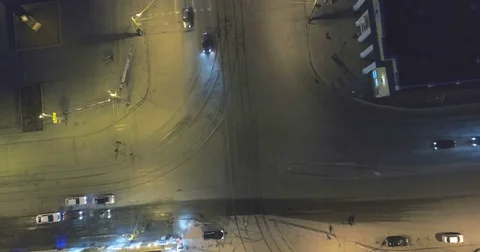 Intersection in the evening view from above. Stock Footage