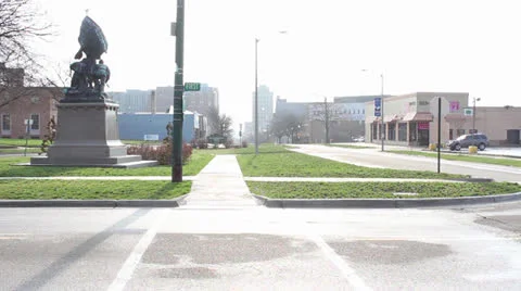 Intersection of First, Wildwood and West Michigan Avenue, Jackson, MI.mp4 Stock Footage 22771974