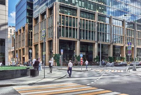 Intersection in front of the modern White Gardens office complex, cityscape.. Stock Photos