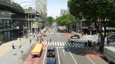 Intersection in front of Myashita Park. Top view. Tokyo, Japan. Stock Footage 246972805