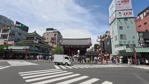 Intersection in front of Sensoji Temple entrance Stock Footage 314222447