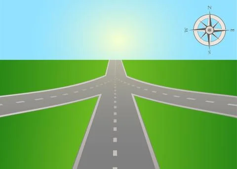 Intersection of highway with a compass Stock Illustration