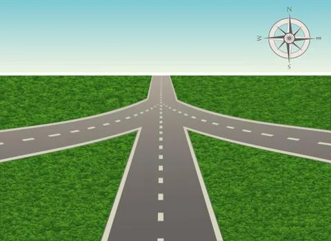 The intersection on the highway with compass Stock Illustration