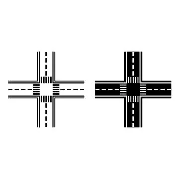 Intersection Icons. Black and White Vector Icons. Highway Intersection and .. Stock Illustration