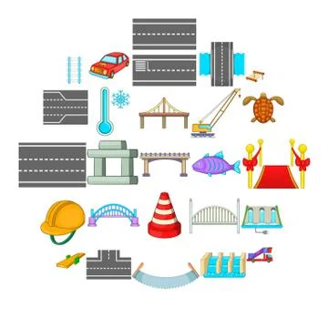 Intersection icons set, cartoon style Stockillustratie