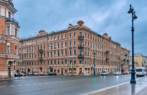 The intersection of Ligovsky Prospekt and Zhukovsky Street, a rainy day vie.. Stock Photos