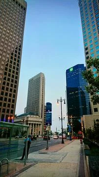 Intersection of Main st and Portage ave Winnipeg Aug 7 2023 Canada Fotos de archivo