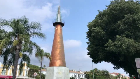 Intersection in Marbella at Piruli lighthouse tower. Stock Footage 132780663