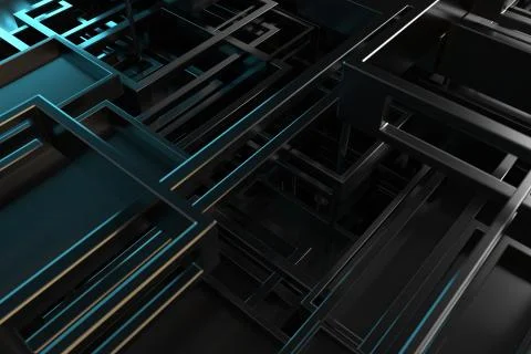 Intersection of metal forms. Layout of random rectangular shapes. Stock Illustration