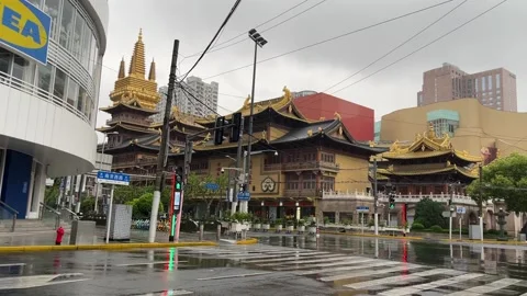 The intersection of modern and ancient buildings in Shanghai under lockdown Stock Footage 197112814