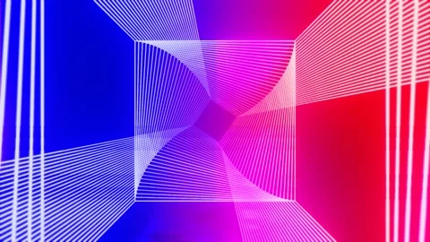 Intersection of neon lines forming a complex 3D glow frame, by rotating simple Stock Footage 134288640