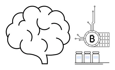 Intersection of Neurology Blockchain Technology and Medical Research Stock Illustration