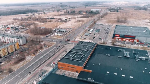 Intersection Next to Shopping mall Akropolis Aerial, Siauliai, Lithuania Stock Footage 88190814