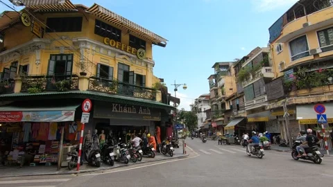 Intersection in old quarter in the center of Hanoi, Vietnam Stock Footage 157307878