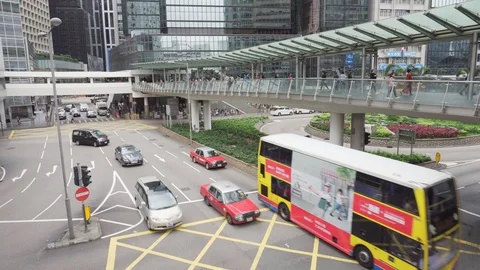 Intersection of Pedder Street and Connaught Road Central Stock Footage 109256450