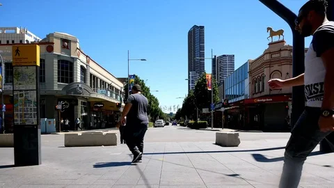 Intersection pedestrian mall crowds of people city time-lapse Stock Footage 100050614