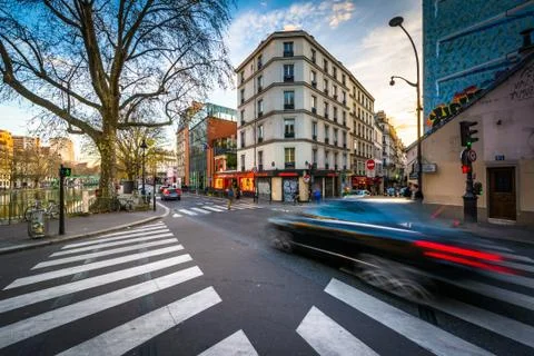 Intersection of Quai de Valmy and Rue de Lancry in Paris, France. Foto stock