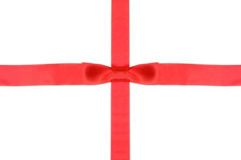Intersection of red ribbon and red band with bow Fotos de archivo