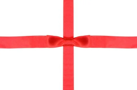 Intersection of red ribbon and red band with bow intersection of red ribbo... Fotos de archivo