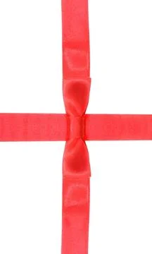 Intersection red ribbon and satin band with bow intersection of red ribbon... Fotos de archivo