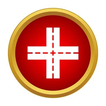 Intersection road junction navigation icon in red circle イラスト素材