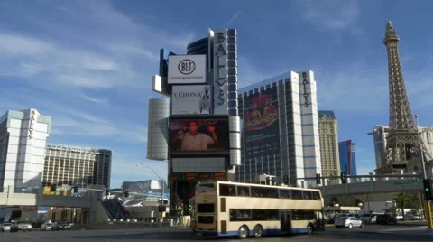 Intersection showing Ballys and Paris Hotels in Las Vegas Nevada Stock Footage 43109402