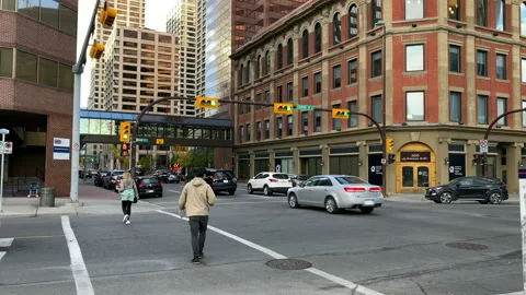 Intersection of streets in city center of Calgary Stock Footage 168918348