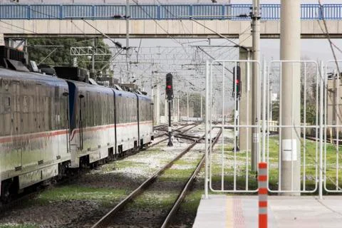 Intersection of suburban train railway and metro Stock-Fotos
