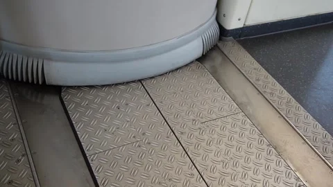 Intersection of subway train connector, connecting two train together Stock Footage 251707337