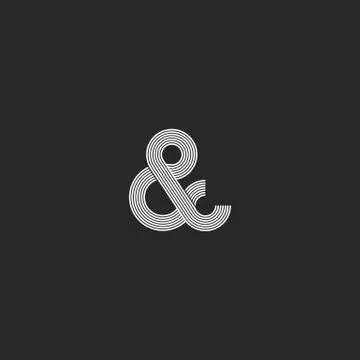 Intersection thin line ampersand logo monogram black and white, wedding card  Stock Illustration