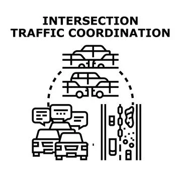Intersection traffic coordination system managing urban transportation flow Stock Illustration