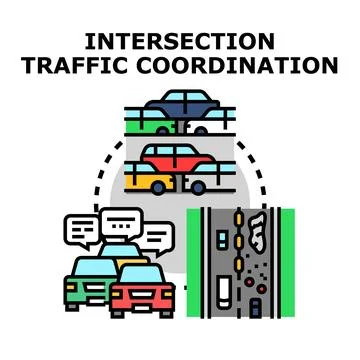 Intersection traffic coordination system managing urban transportation flow Stock Illustration