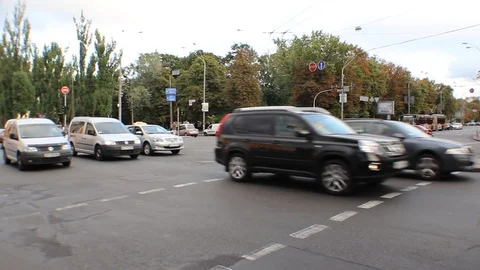 Intersection with Traffic in Kyiv, Ukraine Stock Footage 124094017