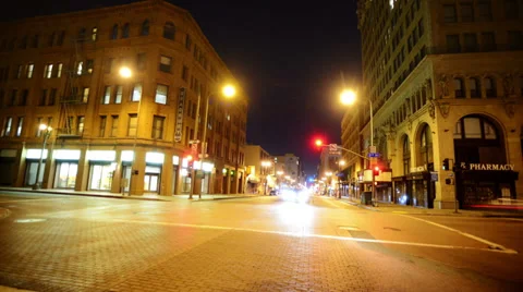 Intersection Traffic Timelapse 04 Loop LA Downtown Broadway Night Stock Footage 29652054
