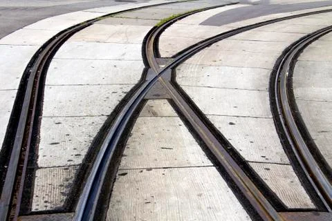 Intersection of tram rails Stock Photos