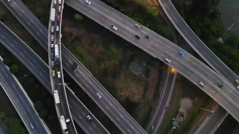 Intersection transport road with truck and car busy traffic at night Stock Footage 134875258