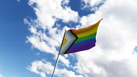 InterSex Inclusive Pride Progress Flag waving in the wind sky background Stock Footage 244164493