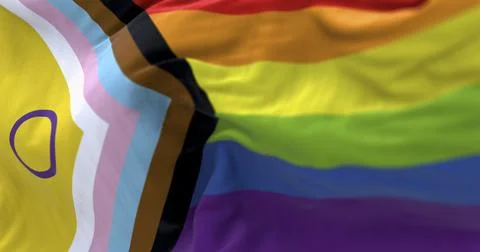 The Intersex-inclusive Progress Pride flag waving in the wind. イラスト素材