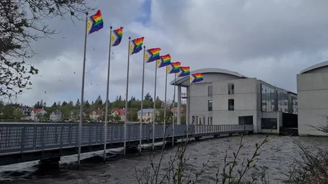 Intersex Inclusive Progress Pride Rainbow Flags Waving on Strong Wind by Stock Footage 248019183