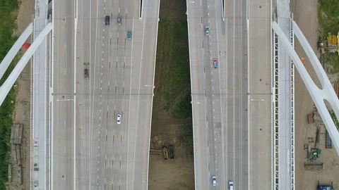 Interstate 30 Tom Landry Freeway Bridge Dallas Texas USA Drone Video Stock Footage 129070633