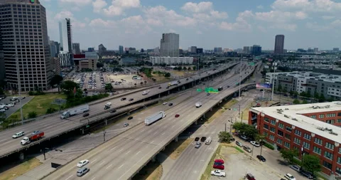 Interstate 35 running along downtown Dallas Stock Footage 150179763