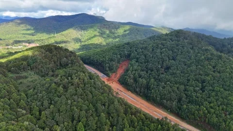 Interstate 40 closed by mudslide during Hurricane Helene. Black Mountain, NC Stock Footage 299828345
