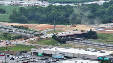 Interstate 40 road construction in North Carolina, drone footage Stock Footage 339375236