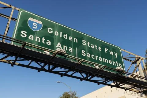 Interstate 5 Golden State Freeway Sign Stock Photos