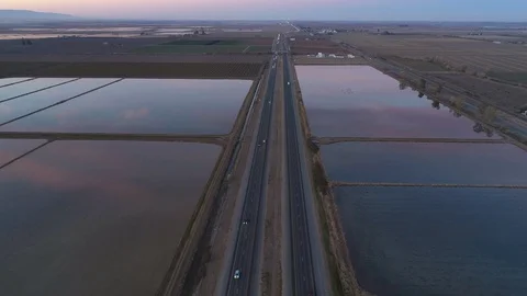 Interstate 5 looking north at dusk near Willows Stock Footage 119994399