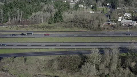 Interstate 5 in Rural Washington State Winter Drone Aerial View Stock Footage 148730873