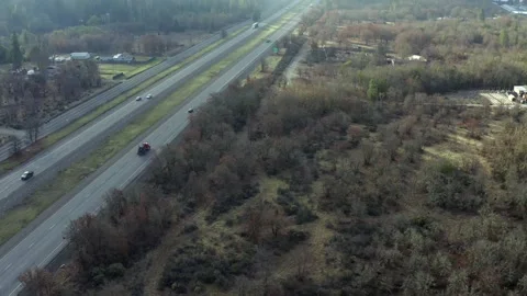 Interstate 5 Traffic, Merlin, Oregon Drone Aerial View Stock Footage 145922271