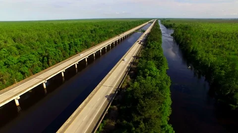 Interstate 55  I 55 in Louisiana swamp near new orleans louisiana Stock Footage 72965974